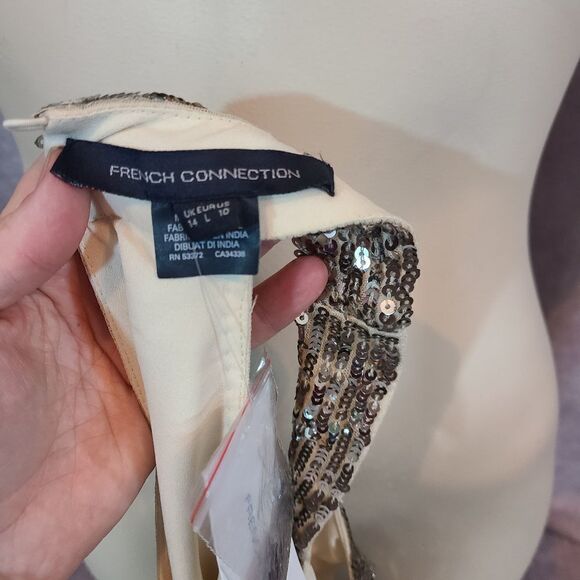 French Connection Aello Sequin Halter Neck Dress, Size 10 in Gold Gunmetal - Picture 6 of 7